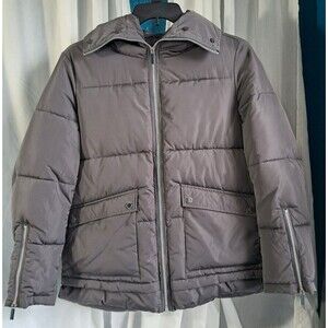 Women's Grey Hooded Puffer Jacket Size Large French Connection Gray